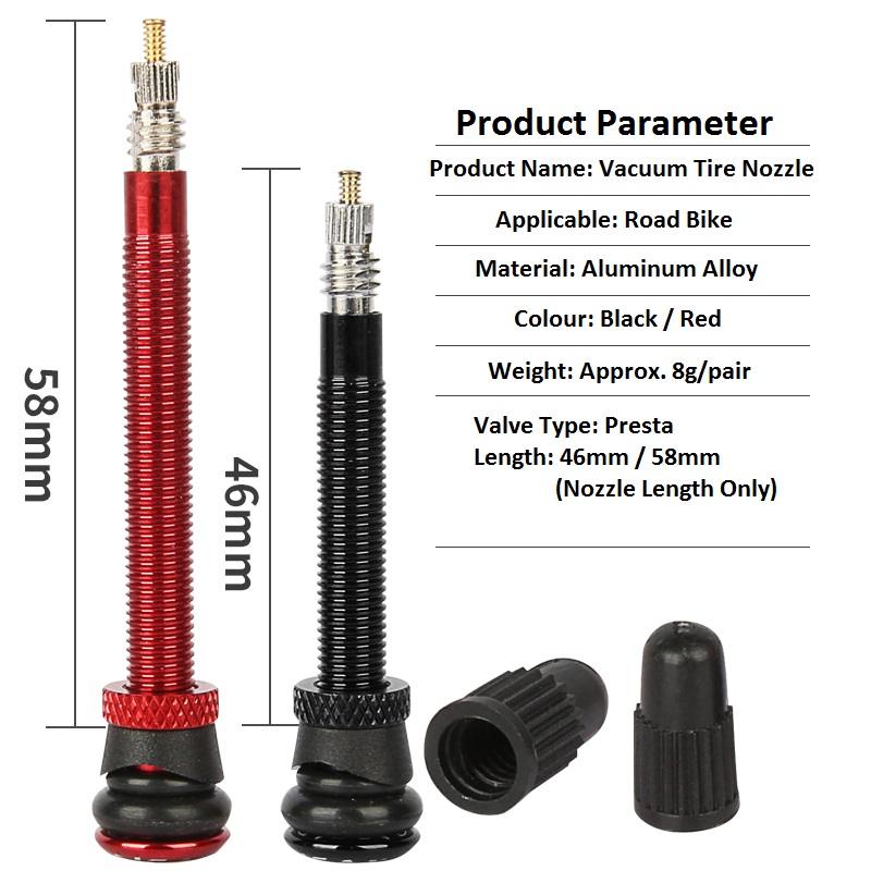 Tubeless Presta Valve Stem Kit - 40mm With Valve Core Remover & Adapters (Red)