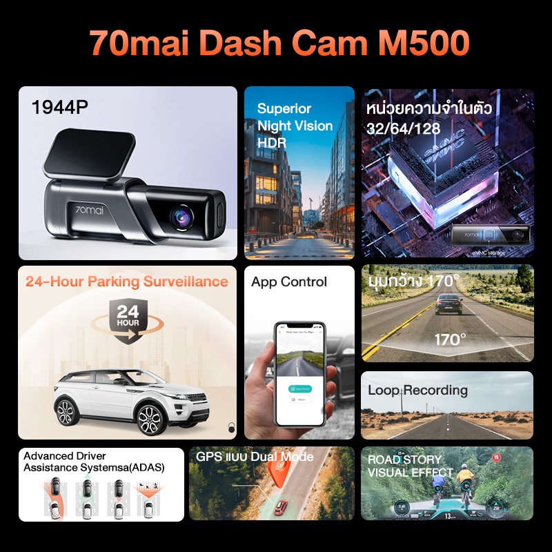 70mai M500 Dash Cam 2K 1944P Built-In GPS 32GB / 128GB Expanded ADAS กล้องติดรถยนต์ กล้อง