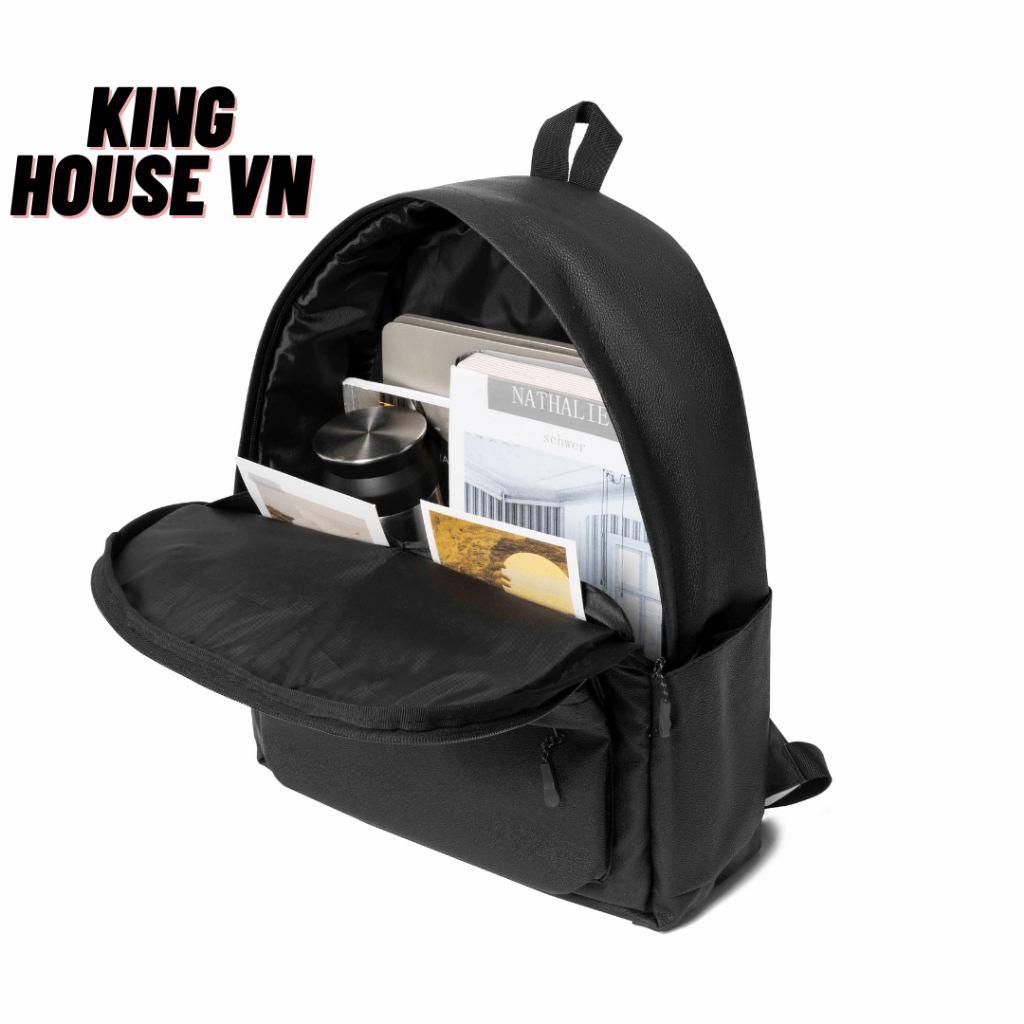 [VOUCHER 8%]Cặp Da Chống Nước Balo Thiêu CHữ King Màu Đen