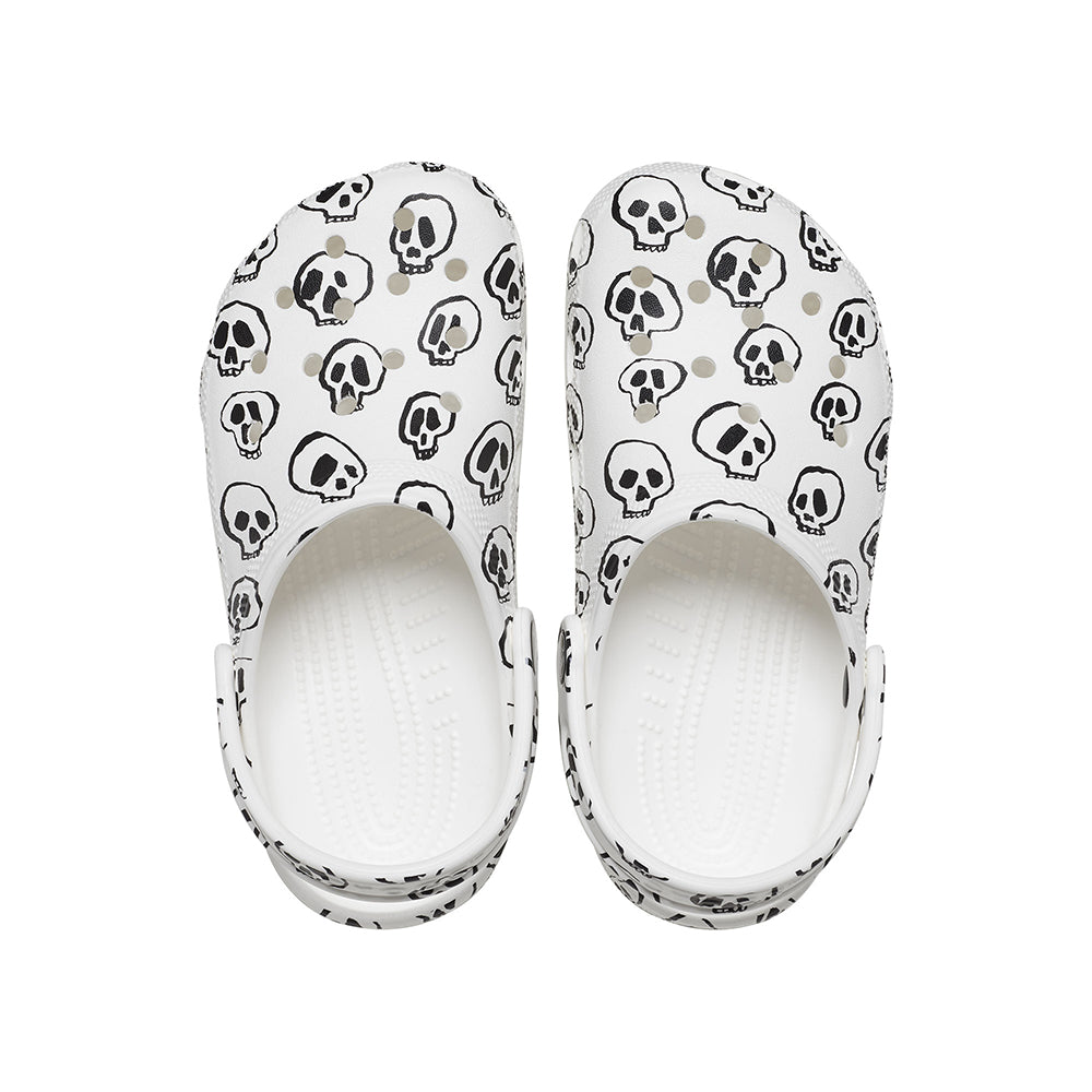 Giày Clog Trẻ Em Crocs Classic Skull Print - White/Black