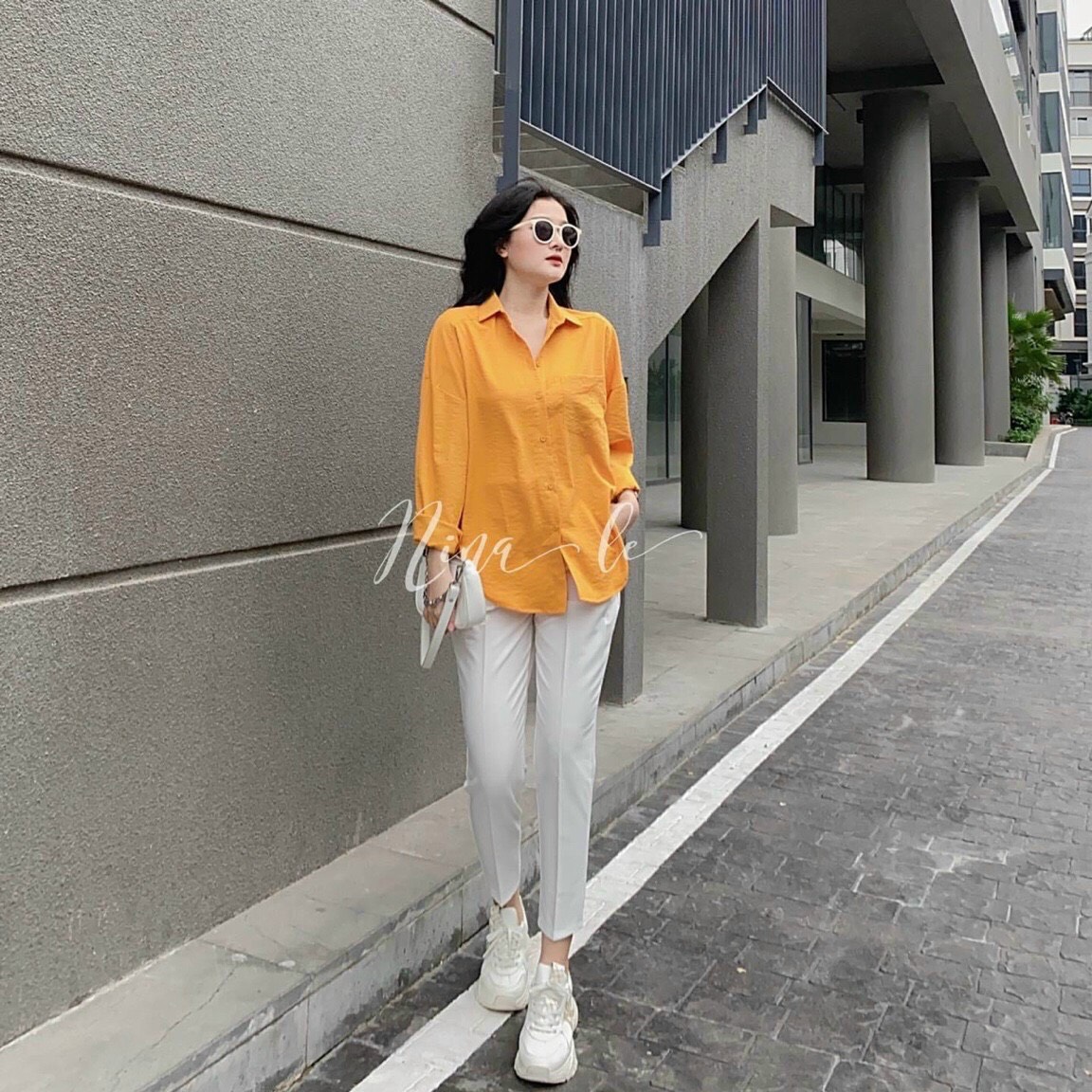 [HCM]Áo sơ mi nữ kiểu form dài chất đũi dày dặn.