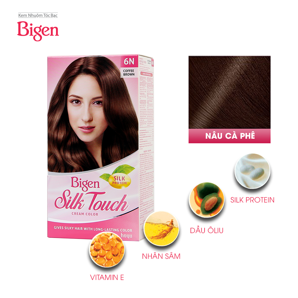 KaoKao | Thuốc nhuộm tóc phủ bạc Bigen Silk Touch 6N - Nâu Cafe