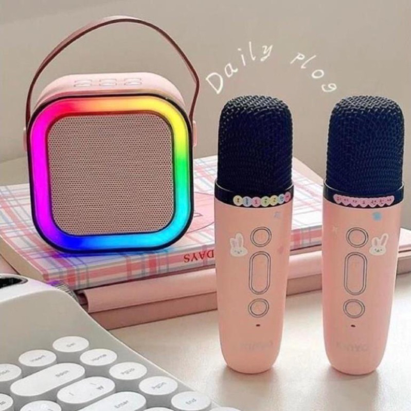 Loa Bluetooth Karaoke Mini K12 công suất 10W kèm 2 micro không dây, loa hát karaoke mini bluetooth 2 mic âm thanh hay K9