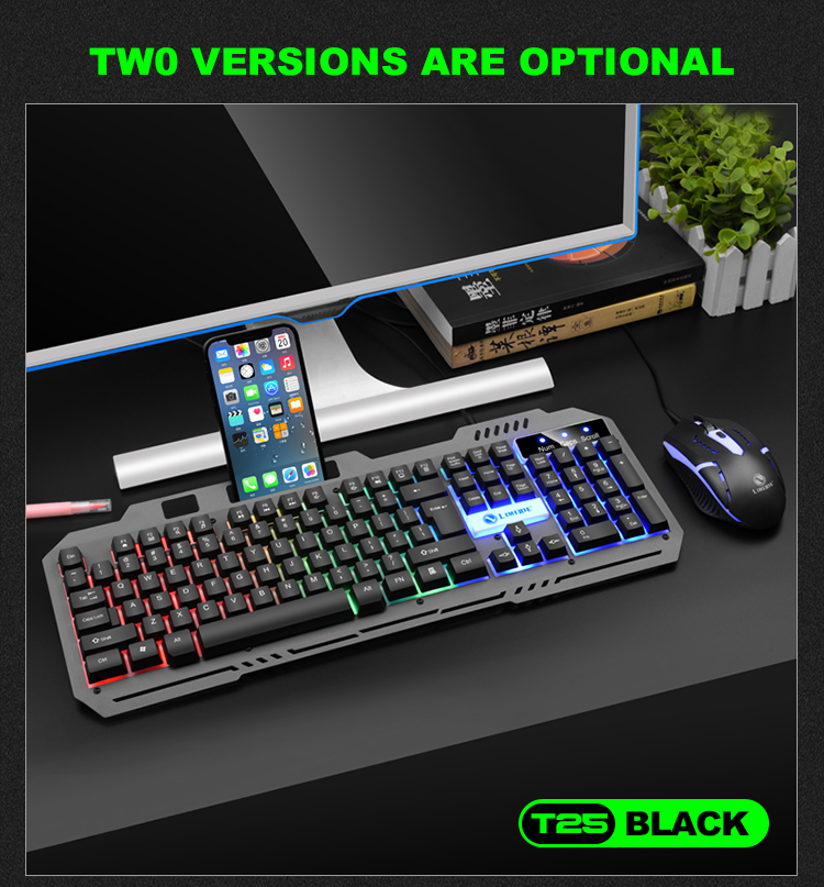 T25 Gaming Keyboard and Mouse Set Colorful LED Backlight Ergonomic