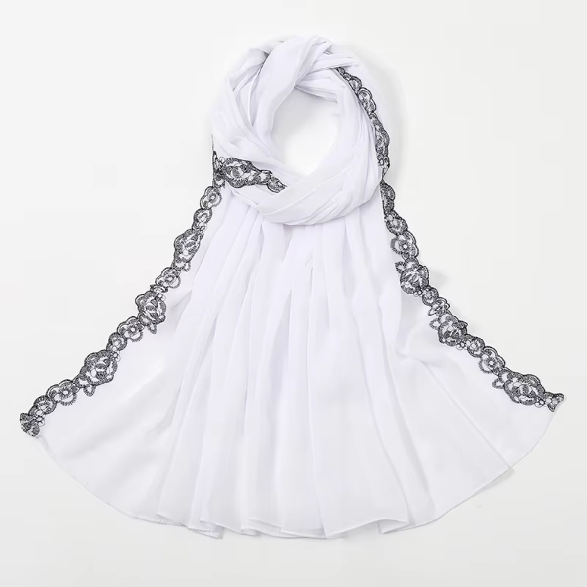 Trendy Plain Lace Scarf Bubble Chiffon Hijabs Solid Color Embroidered Scarfs Chiffon Muslim Woman Veil Eid Abaya Woman Turban Chiffon Hijab Scarf Long Solid Color Lace Pearl Head Wraps Scarves Ladies Beach Sunscreen Shawls Veils Scarf for women.