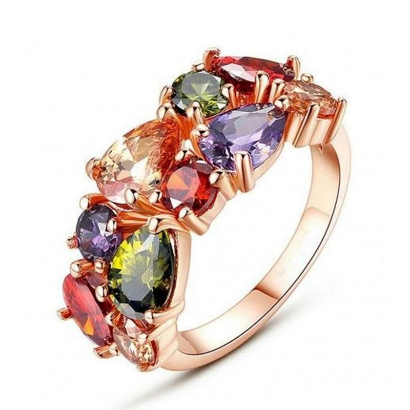 Colorful Zircon Ring Mona Lisa Temperament Colorful Diamond Jewelry Ring Japan Korea Colorful Ring