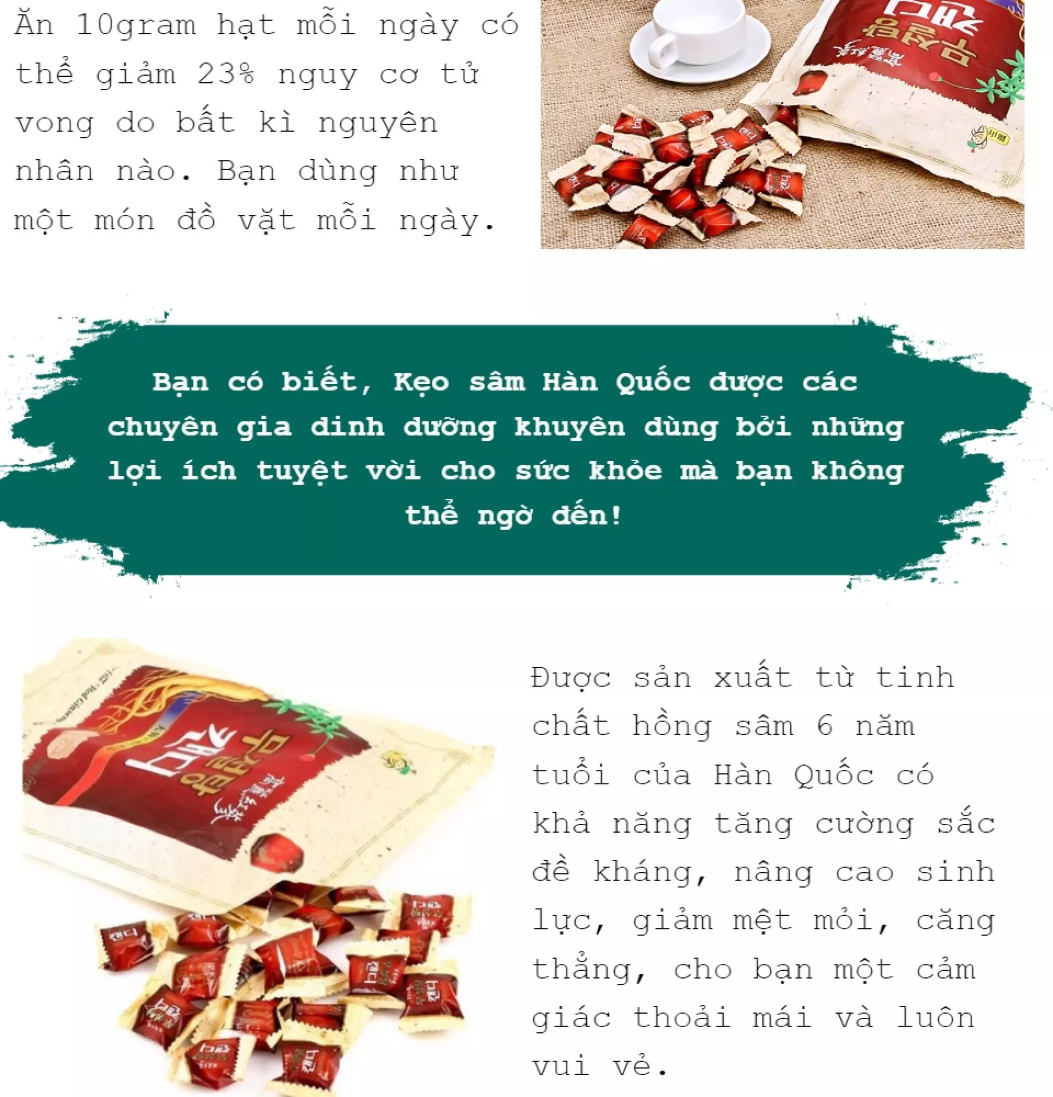 Kẹo sâm Không Đường Hàn Quốc Bịch 500g -THƯỢNG HẠN