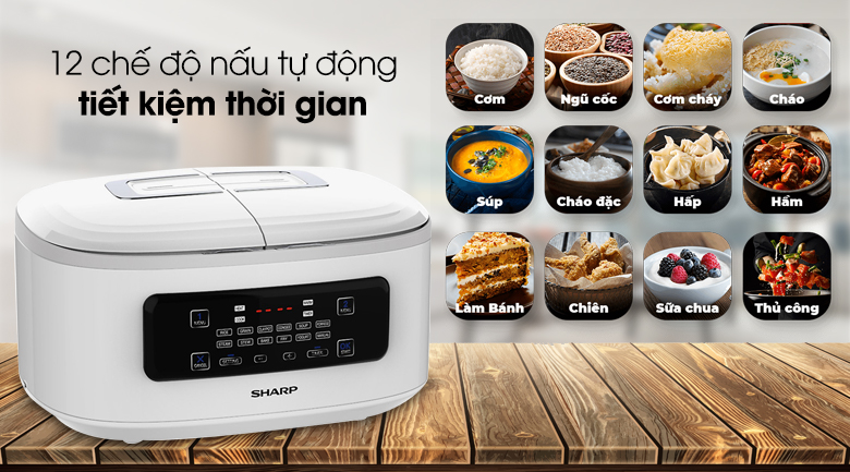 Nồi cơm 2 ngăn đa năng Sharp 1.8 lít KN-TC50VN-WH (Mẫu trưng bày mới 99% không thùng)