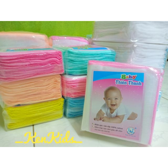 Khăn sữa gạc siêu thấm 4 lớp loại nhỏ Thiên Thanh - 1 gói 10 khăn