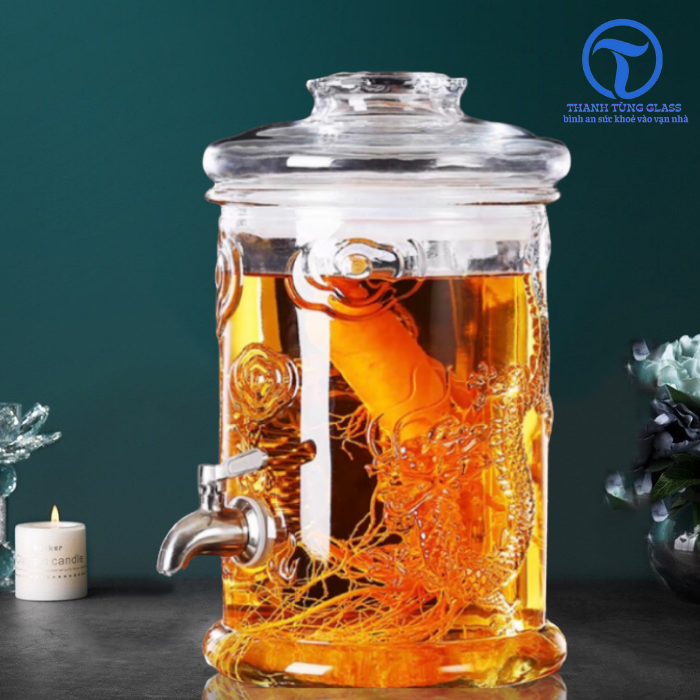 Bình Thủy Tinh Trụ Rồng 6 Lít Có Vòi