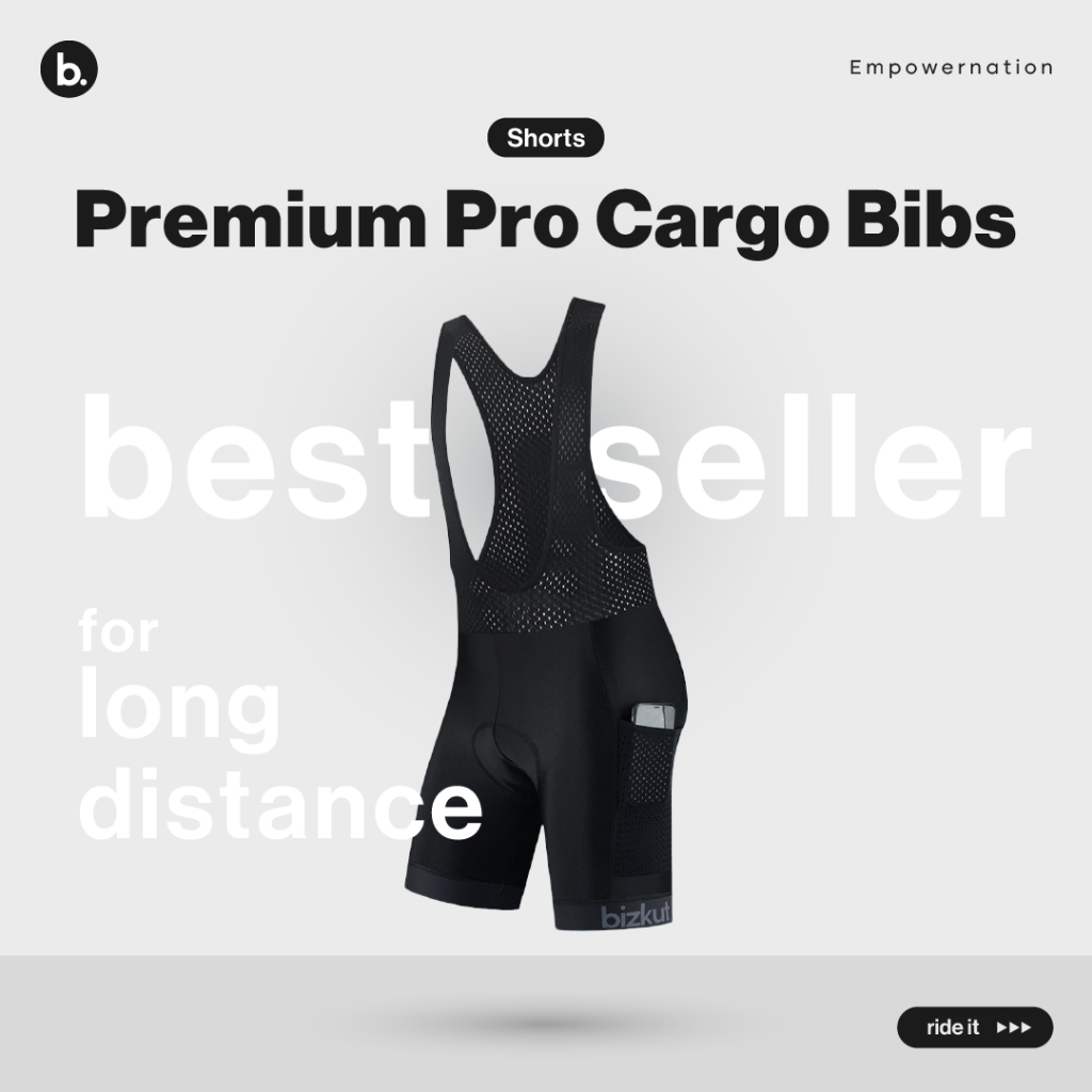Powerband Bizkut Premium PRO Cycling Cargo Bibs Shorts with