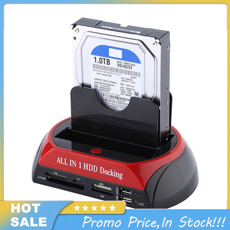 Dual Slots SATA Hard Drive Docking Station Card Reader for 2.5" 3.5" HDD