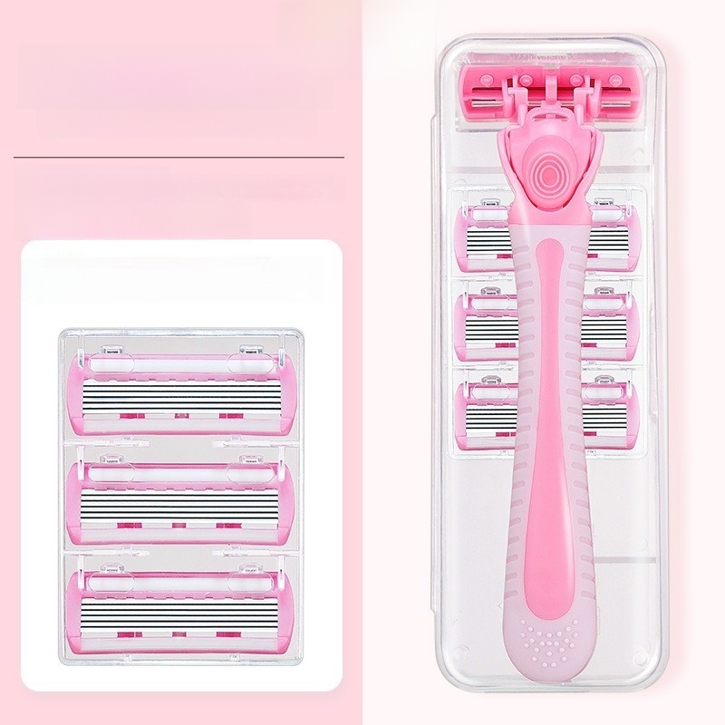 Pink Women 6 Layer Shaving Razor Face Razors for Female Sharp and Skin Friendly Designed for Armpit and Pubic Hair Women Razor with 3 Replacement Razor Blades.