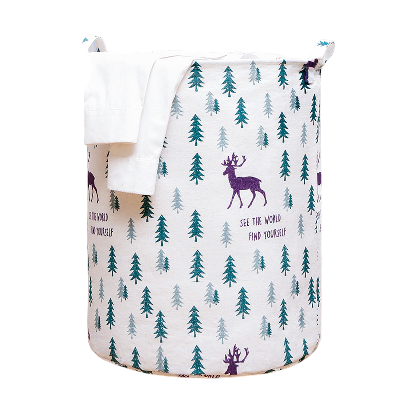 Homesir Folding Laundry Basket Large Capacity Cartoon Pattern Sturdy Handle Comfortable Grip Cotton Cute Animal Print Socks Underwear Laundry Hamper Household Products