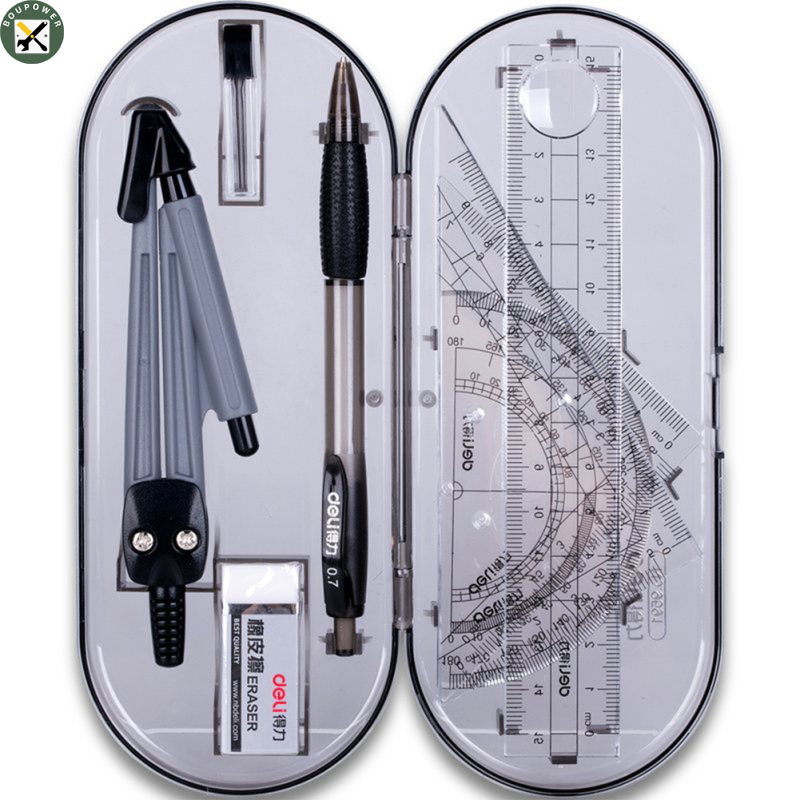 BouPower IN stock 8 pcs Math Tool Set Geometry School Compass Ruler Triangle Protractor Eraser