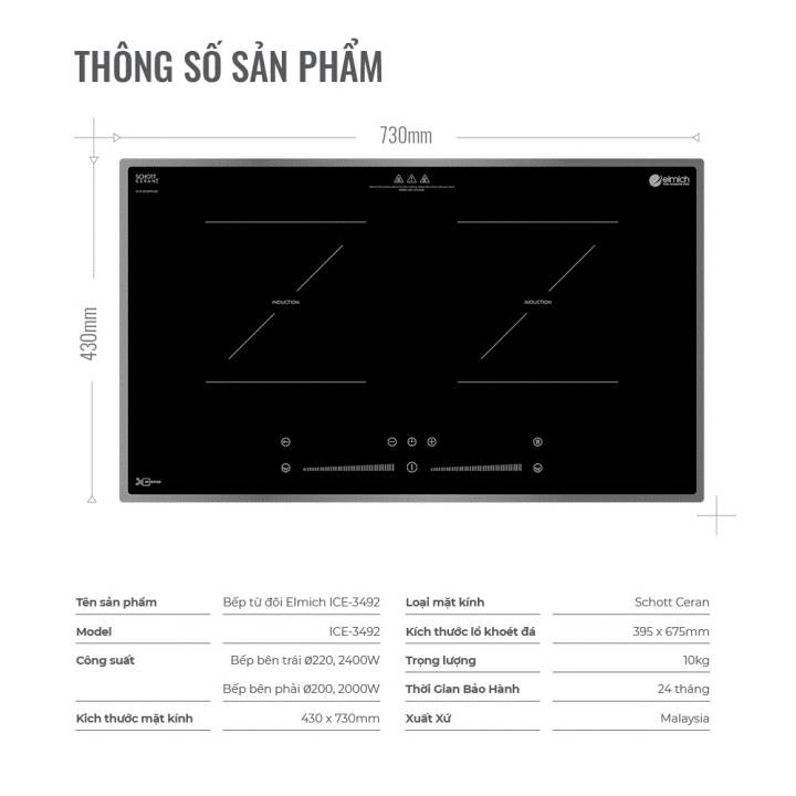 (Chỉ 25-29.10)Bếp từ đôi Elmich ICE-3492 - Hình ảnh 3