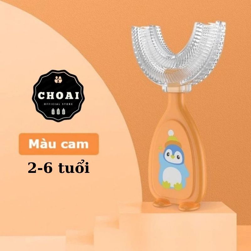 Bàn Chải Đánh Răng Trẻ Em Chữ U Hoạt Hình Chim Cánh Cụt 2-6 tuổi Chất Liệu Silicon Thực Phẩm Siêu Mềm Cao Cấp 360 Độ Ôm Sát Hàm Răng An Toàn Cho Bé, Giúp Trẻ Thích Đánh Răng