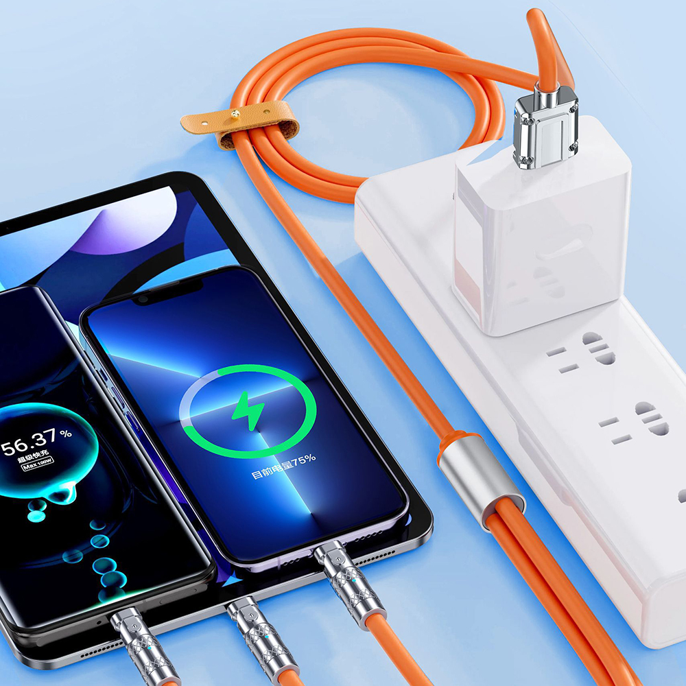 sanhe 120W 3 In 1 Fast Charging Cable for Game Charger Data Cable Liquid Silicone USB Line