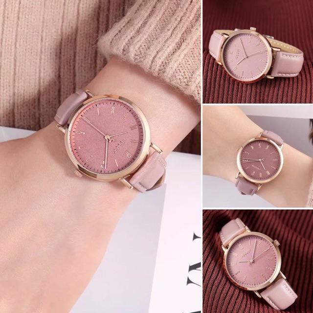 Đồng hồ nữ Julius Hàn Quốc JA-1017D dây da (Hồng)