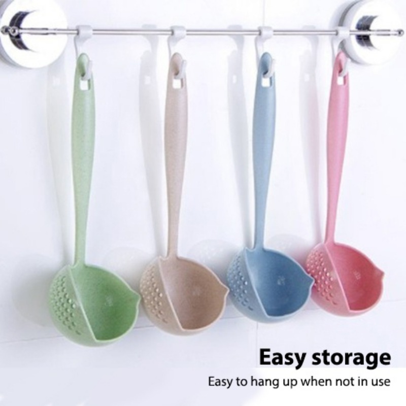 Multifunctional Wheat Straw Spoon 2-in-1 Long Handle Plastic Household Filter Cooking Colander Kitchen Accessories