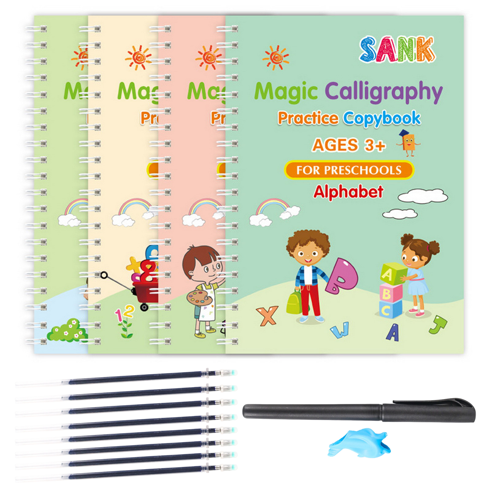 K-bell Number Handwriting Template Kids Groove Copybook Reusable Kids Handwriting Practice Workbook with Pen Shell Refill Fun Letter Number Drawing Template for School Supplies Ideal