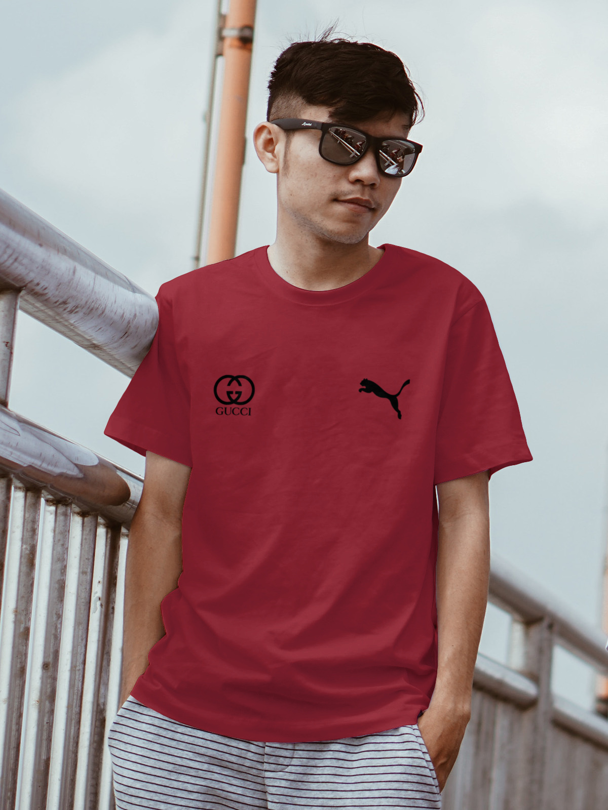 Stylish Short Sleave double logo print T-Shirt For Men - OXB.