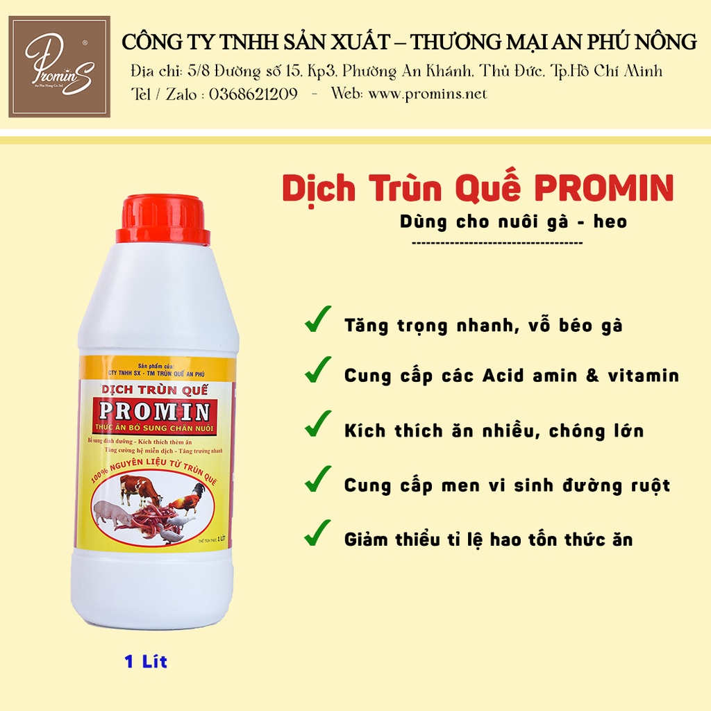 DỊCH TRÙN QUẾ PROMIN DÙNG CHO HEO CHAI 1 LIT