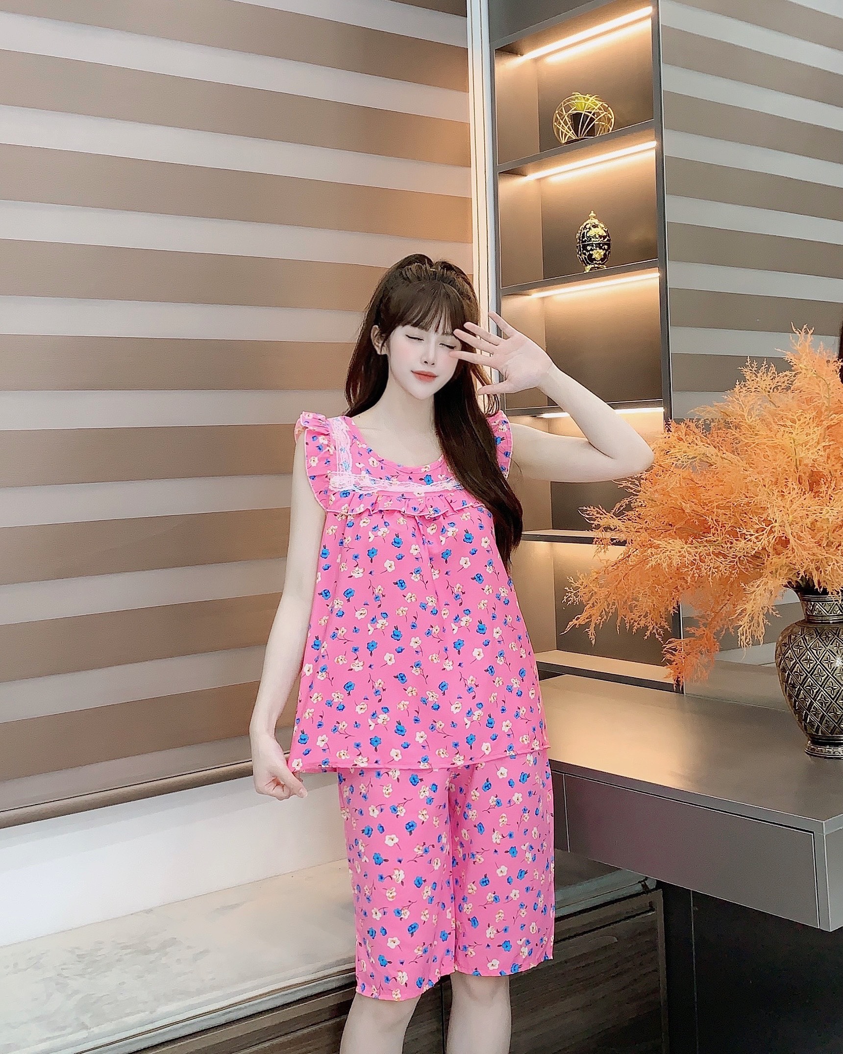 [3 size 46-70kg] Đồ bộ LỤA LỬNG BÔNG PHỐI REN VUÔNG CỔ MỀM NHẸ DỄ THƯƠNG thời trang