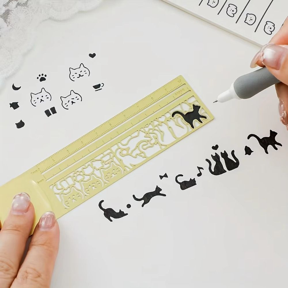 Fat Cat Ruler Patterns School Supplies Double-Sided Cat Pattern Ruler Precision Stationery ...