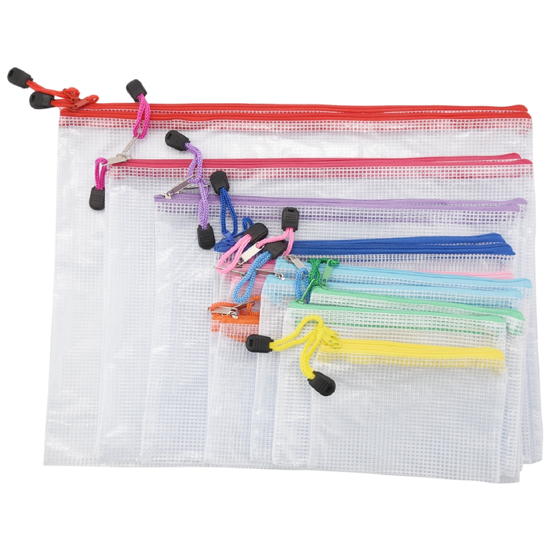 18 Pack 8 Sizes Zipper Mesh Pouch, Waterproof Zipper File Bags Document Pouch Multipurpose Travel Bags