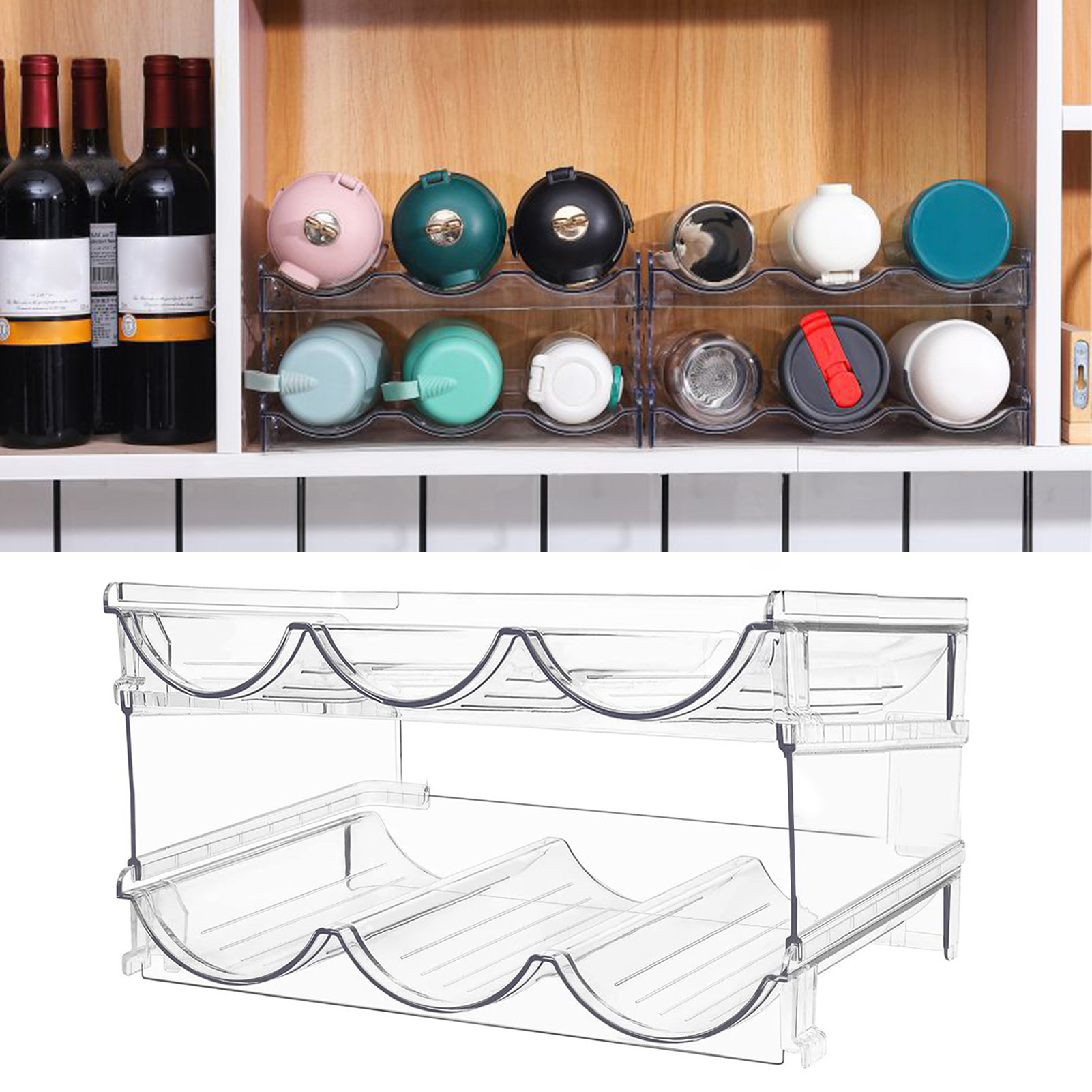 Stackable Cup Holder Stand Stackable Water Bottle Storage Rack Organizer for Kitchen Fridge 2/3/4 Layers Cup Holder Stand for Tumbler Mug Transparent Detachable Cabinet Shelf Space Saving Kitchen