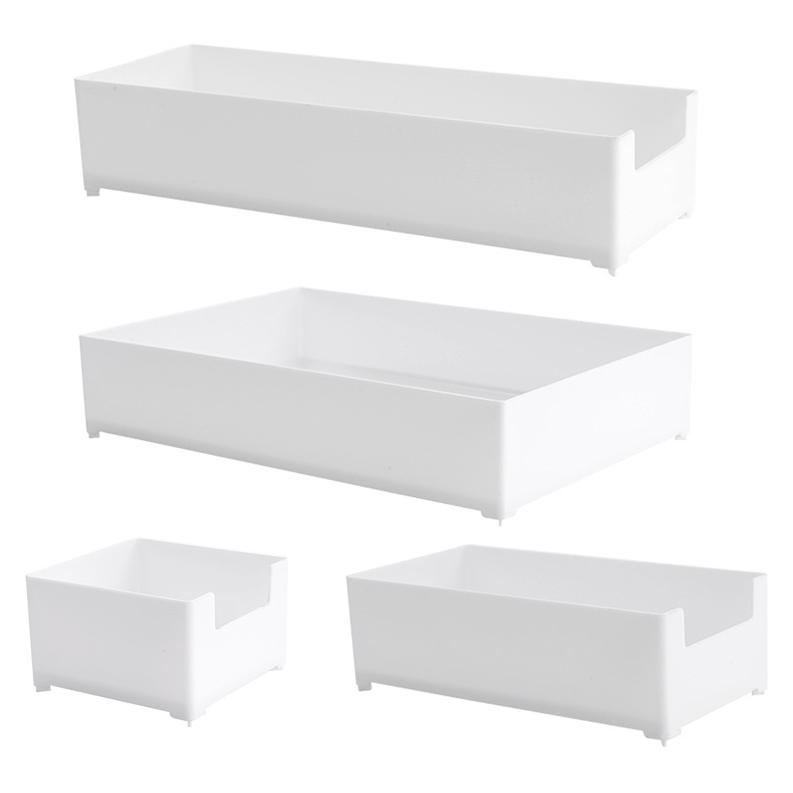 4Pcs Desk Drawer Organizer Vanity Desk Drawer Storage Bins Plastic Makeup Drawer Organizer Tray Office Bathroom Kitchen Supplies