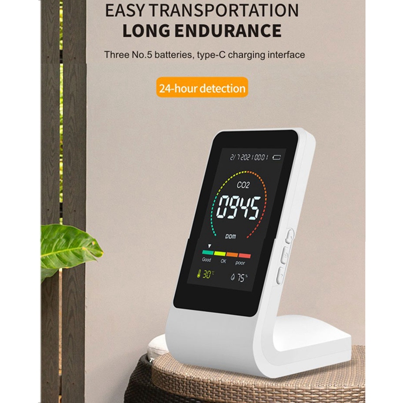1Set 3 In1 CO2 Meter Smart Air Quality Detector Digital Temperature Humidity Sensor Tester (Black)