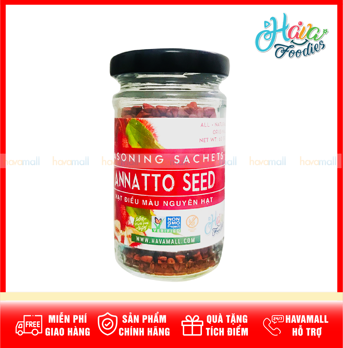 Hạt điều màu lọ thủy tinh 60gr – annatto seed