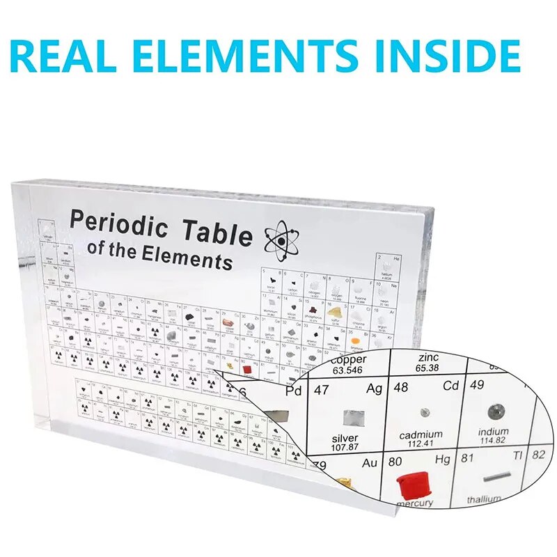 【Great Selection】 Periodic Table Of Elements Home Decoration Crystal Periodic Table With Real Elements Samples Letter Decoration
