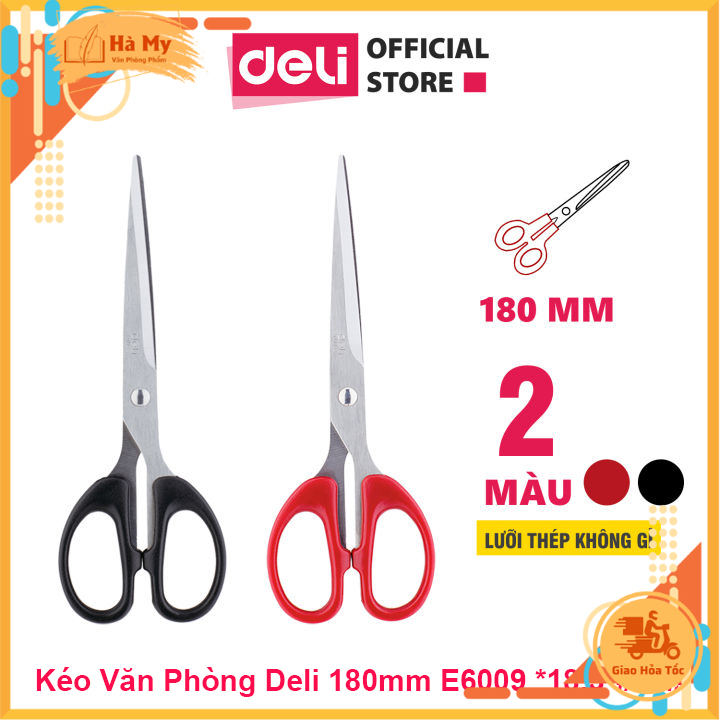 Kéo văn phòng 180mm Deli E6009 Lưỡi hợp kim thép cao cấp