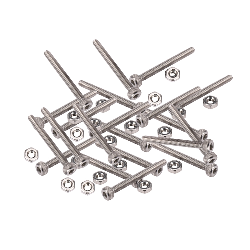 M2 x 20mm Long Hex Socket Knurled Cap Screws Bolts Nuts Set 20Pcs