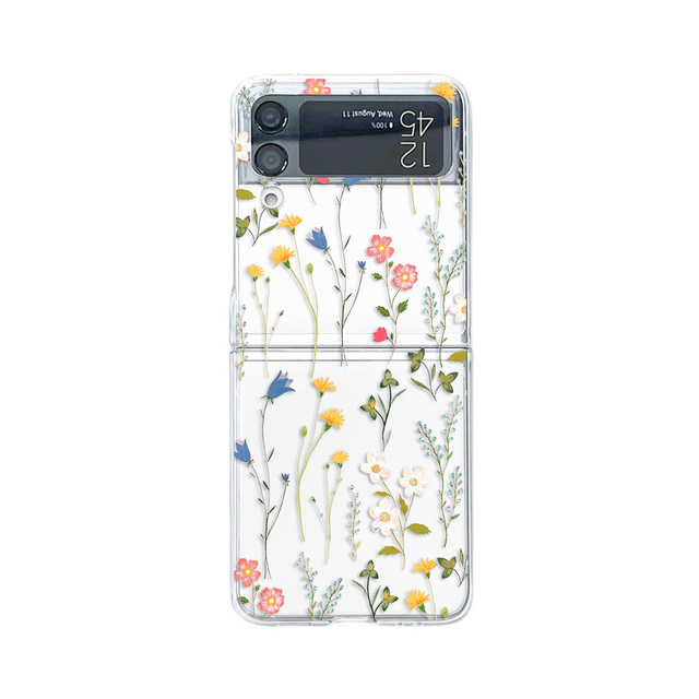 Flowers Painted Accessories For Samsung Galaxy Z Flip 4 Z Flip 3 Z Flip 5 Case For Samsung ZFlip 4 3 Case Transparent Shockproof Hard Back Cover
