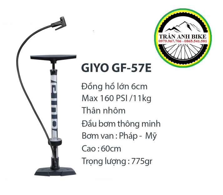 Bơm sàn xe đạp, xe máy Giyo cao cấp - Van thông minh