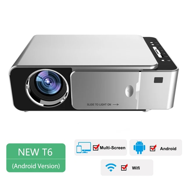 Máy chiếu mini lên tường/Máy Chiếu Mini 4K T6 Chính Hãng Độ Sáng Cao Xem Phim Giải Trí Máy chiếu phim di động 720p Máy chiếu WiFi di động Android Rạp hát tại nhà 3D Phiên bản di động cùng màn hình tiêu chuẩn Mỹ