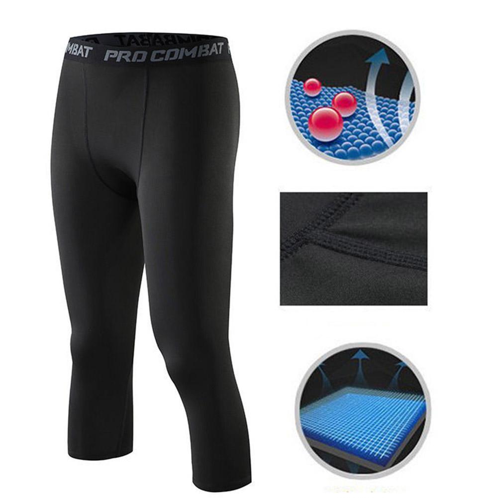 Men's Running Sport Tights Pants Basketball Cropped Compression Leggings  Gym Fitness Sportswear for Male Athletic Trousers