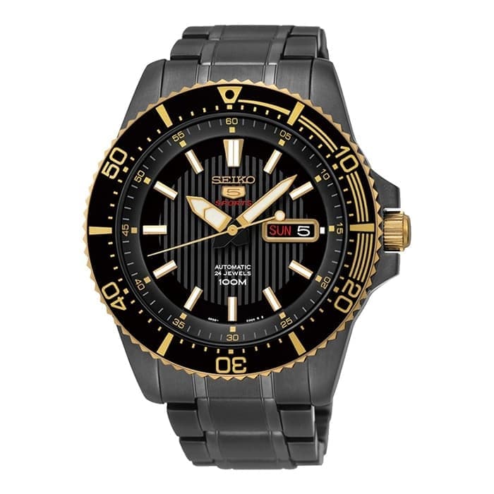 seiko 5 sports black gold