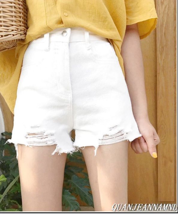 Quần short jean nữ trắng rách tua lai - mẫu mới v@0-0