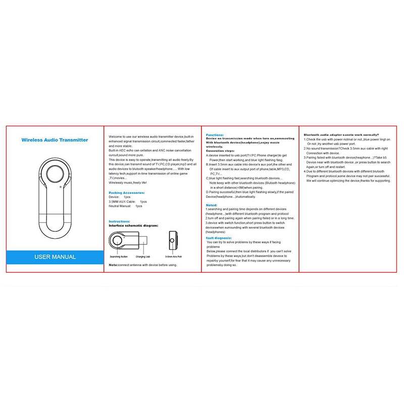 Bluetooth 5.0 Adapter Wireless Audio Bluetooth Transmitter Receiver for PC/TV/Car 3.5mm AUX Music RX Sender Adaptador