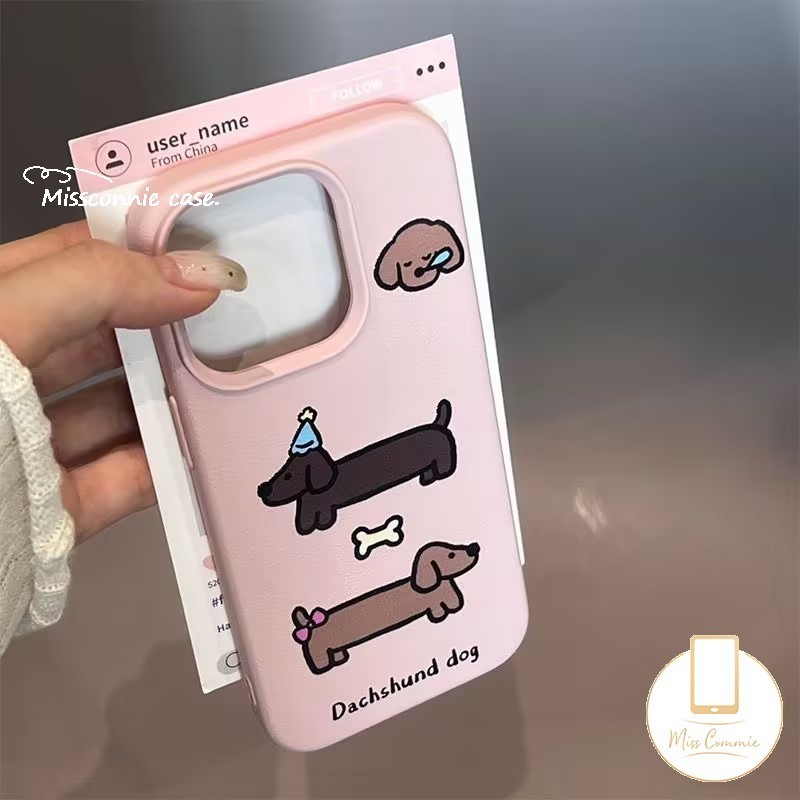 Cartoon Pink Lovely Dachshund Dog Case Compatible for IPhone 13 11 16 15 14 12 Pro Max XR 15 14 16 Plus X XS Max Creative Luxury Soft Case.