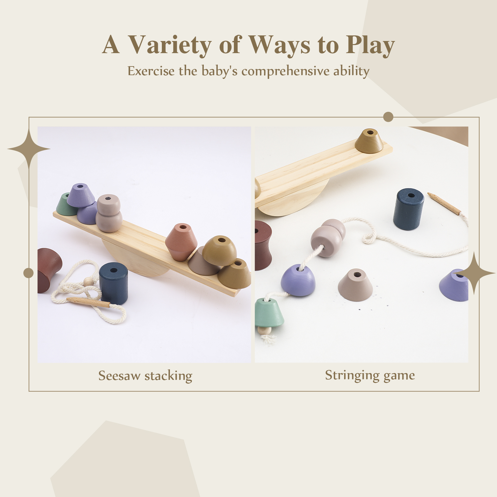 【Qian poem li Store】Baby Threading Toys Wooden Seesaw Toys Blocks Board ...