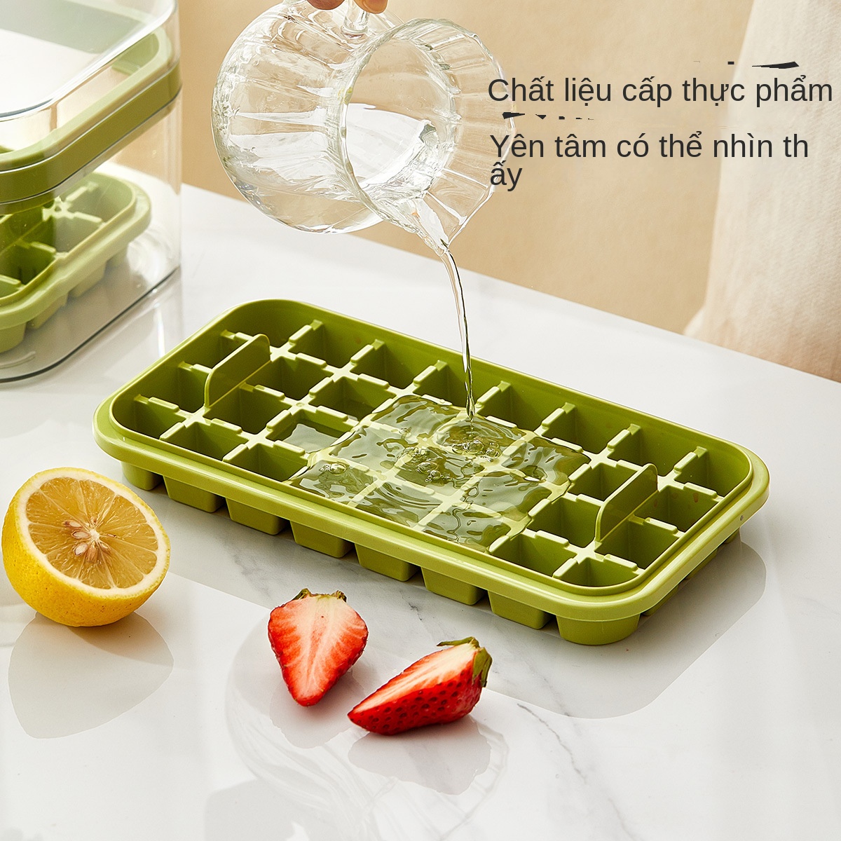 Ice Cube Silicone Press Ice Box Single và Double Layer Square Ice Cube Khuôn di động Công suất lớn Ice Cube Ice lưu trữ hộp với nắp đậy
