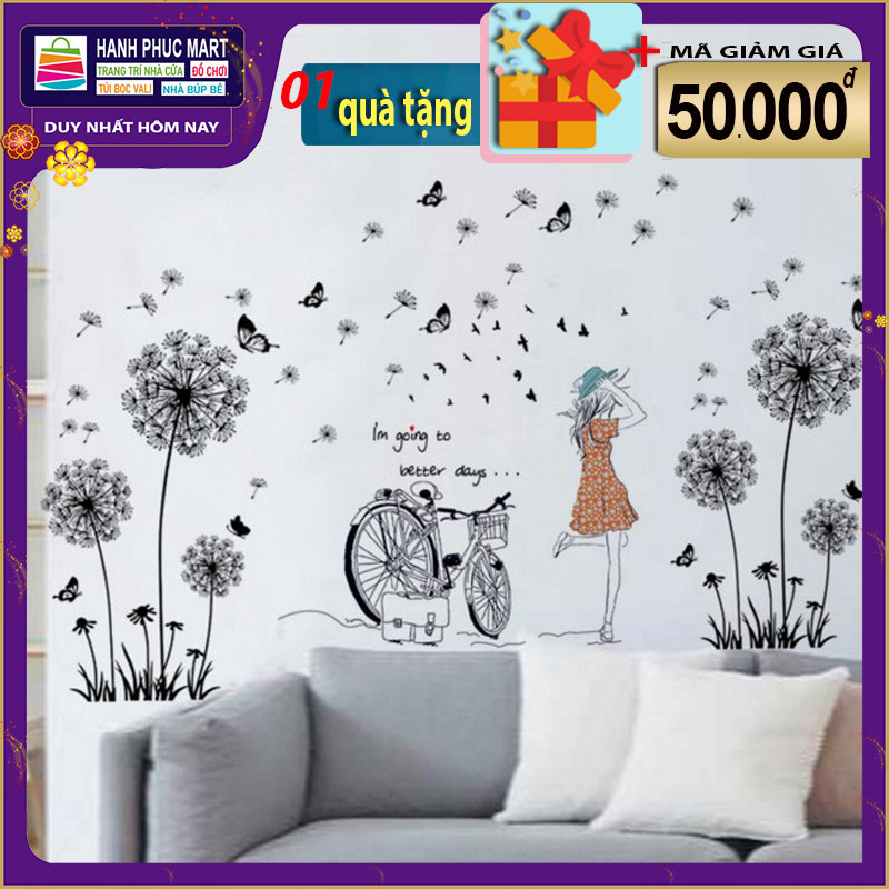 (Size Lớn ) Decal dán tường CÔ GÁI VÀ BỒ CÔNG ANH