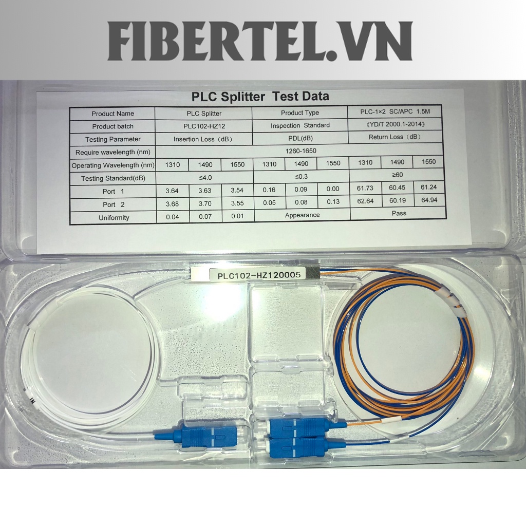 Bộ chia quang plc mini 1x2 cao cấp bảo hành lâu 1 đổi 1 chính hãng fibertel