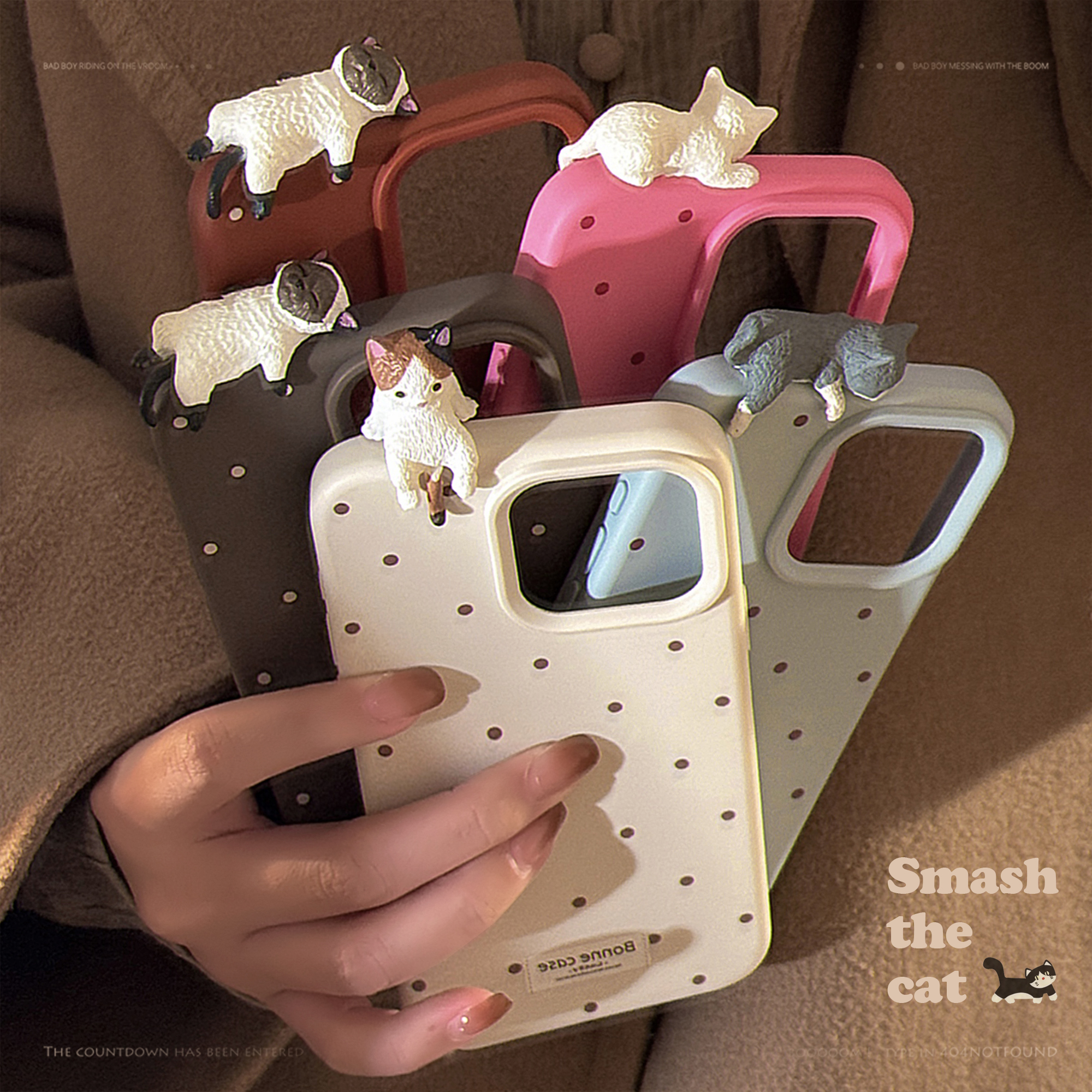 Sroof Case For iPhone 12 13 14 15 16 Pro Max New glutinous rice cute polka dots three-dimensional plopping cat Phone Case Back Cover. 